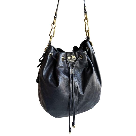 COACH Madison Marielle drawstring handbag/purse Black Leather with gold accents - Picture 2 of 14